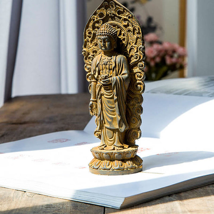 Buddha Stones Hecha a Mano Amitabha Guanyin Avalokitesvara Mahasthamaprapta Polvo de Hierro Óxido Estatua de Resina Fundida Decoración