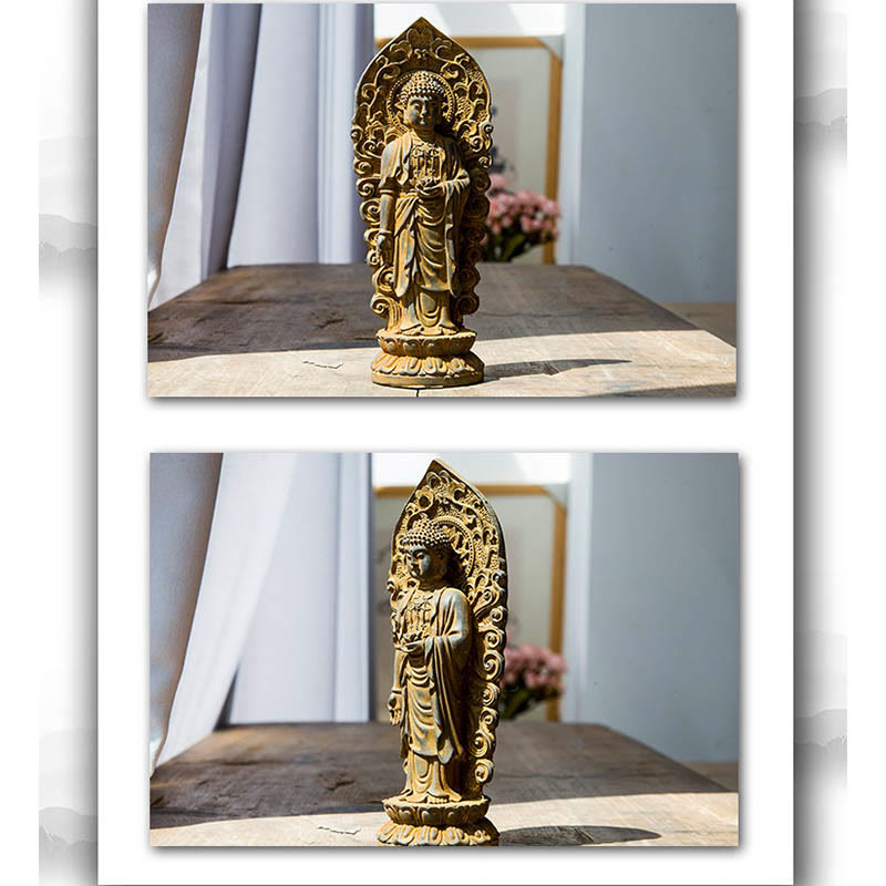 Buddha Stones Hecha a Mano Amitabha Guanyin Avalokitesvara Mahasthamaprapta Polvo de Hierro Óxido Estatua de Resina Fundida Decoración