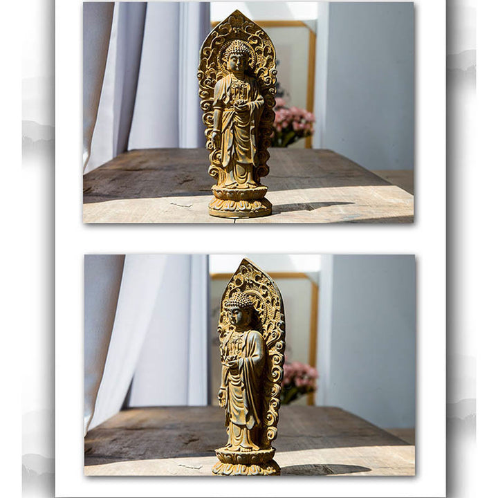 Buddha Stones Hecha a Mano Amitabha Guanyin Avalokitesvara Mahasthamaprapta Polvo de Hierro Óxido Estatua de Resina Fundida Decoración