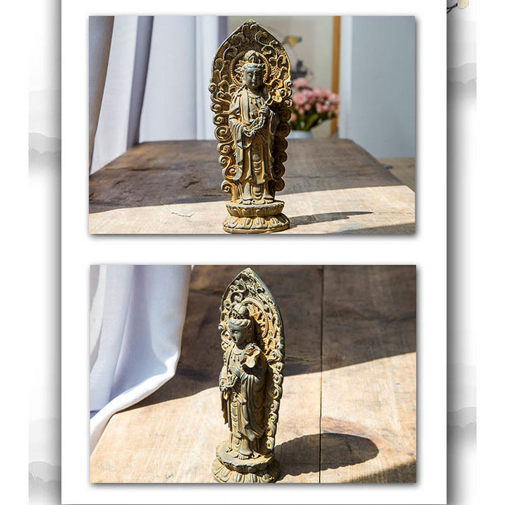 Buddha Stones Hecha a Mano Amitabha Guanyin Avalokitesvara Mahasthamaprapta Polvo de Hierro Óxido Estatua de Resina Fundida Decoración - image 7