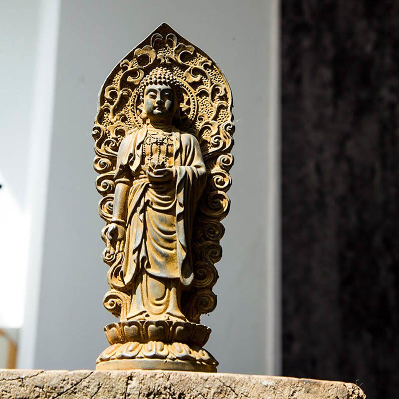 Buddha Stones Hecha a Mano Amitabha Guanyin Avalokitesvara Mahasthamaprapta Polvo de Hierro Óxido Estatua de Resina Fundida Decoración