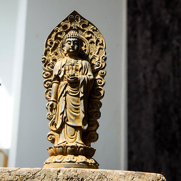Buddha Stones Hecha a Mano Amitabha Guanyin Avalokitesvara Mahasthamaprapta Polvo de Hierro Óxido Estatua de Resina Fundida Decoración
