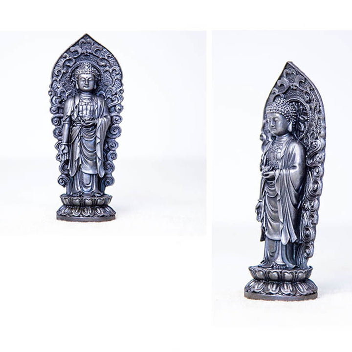 Buddha Stones Hecha a Mano Amitabha Guanyin Avalokitesvara Mahasthamaprapta Polvo de Hierro Óxido Estatua de Resina Fundida Decoración