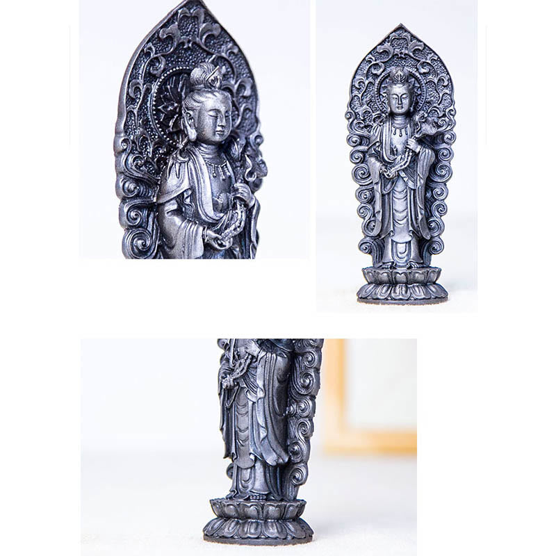 Buddha Stones Hecha a Mano Amitabha Guanyin Avalokitesvara Mahasthamaprapta Polvo de Hierro Óxido Estatua de Resina Fundida Decoración