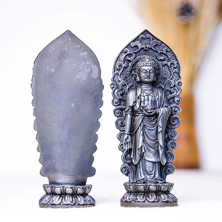 Buddha Stones Hecha a Mano Amitabha Guanyin Avalokitesvara Mahasthamaprapta Polvo de Hierro Óxido Estatua de Resina Fundida Decoración - image 28