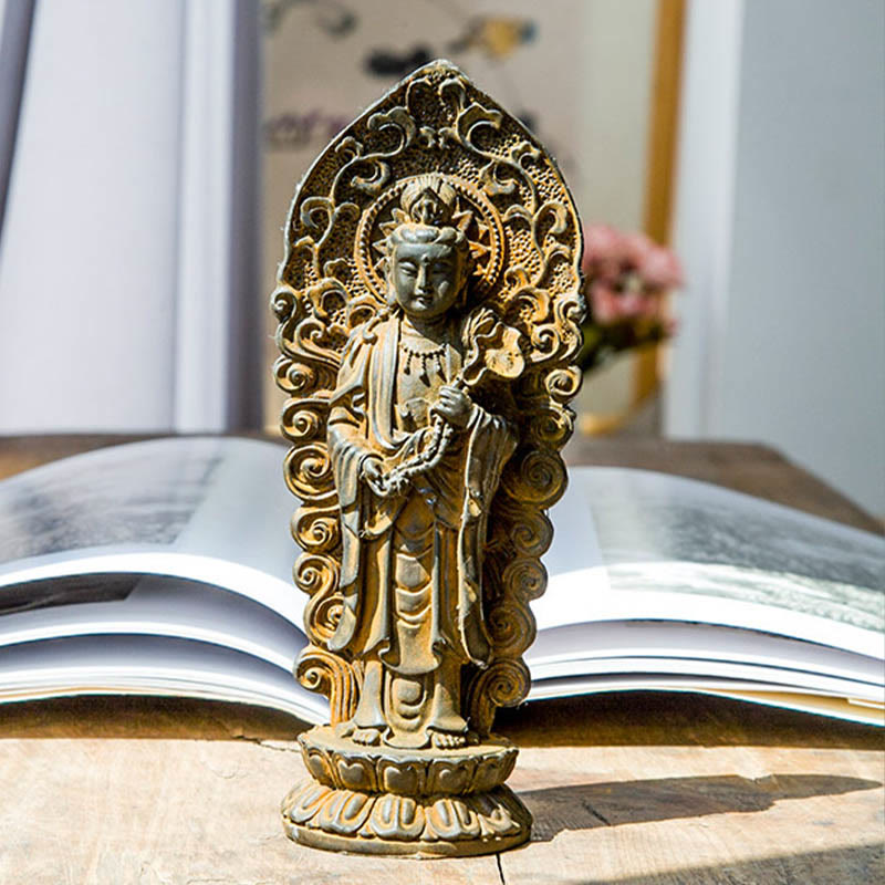 Buddha Stones Hecha a Mano Amitabha Guanyin Avalokitesvara Mahasthamaprapta Polvo de Hierro Óxido Estatua de Resina Fundida Decoración
