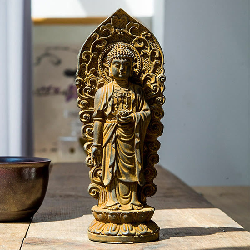 Buddha Stones Hecha a Mano Amitabha Guanyin Avalokitesvara Mahasthamaprapta Polvo de Hierro Óxido Estatua de Resina Fundida Decoración