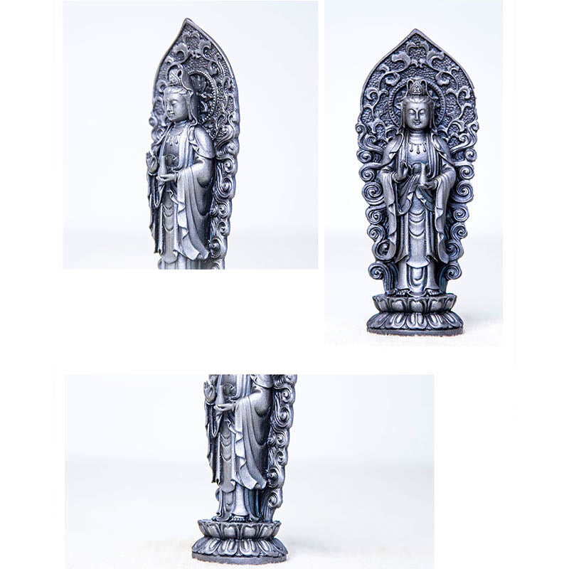 Buddha Stones Hecha a Mano Amitabha Guanyin Avalokitesvara Mahasthamaprapta Polvo de Hierro Óxido Estatua de Resina Fundida Decoración
