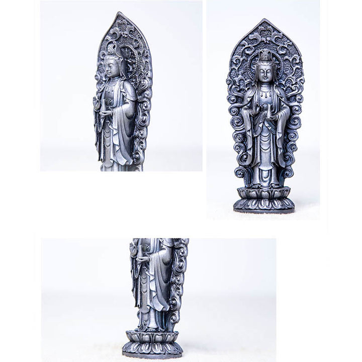 Buddha Stones Hecha a Mano Amitabha Guanyin Avalokitesvara Mahasthamaprapta Polvo de Hierro Óxido Estatua de Resina Fundida Decoración