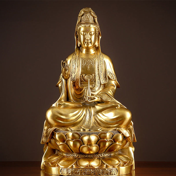 Buddha Stones Estatua de Kwan Yin Avalokitesvara de Riqueza de Latón y Cobre para Decoración del Escritorio en el Hogar
