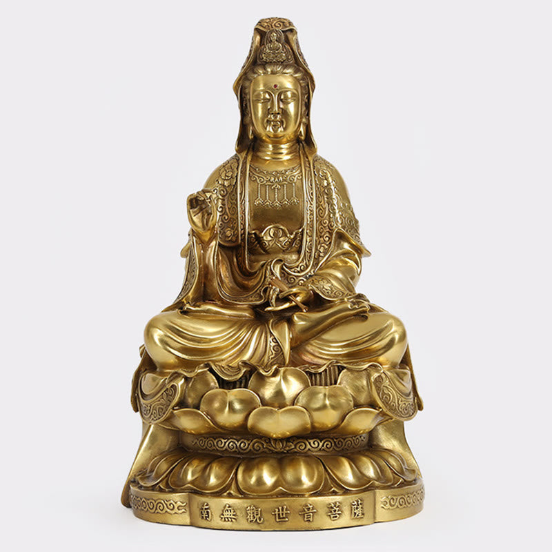 Buddha Stones Estatua de Kwan Yin Avalokitesvara de Riqueza de Latón y Cobre para Decoración del Escritorio en el Hogar