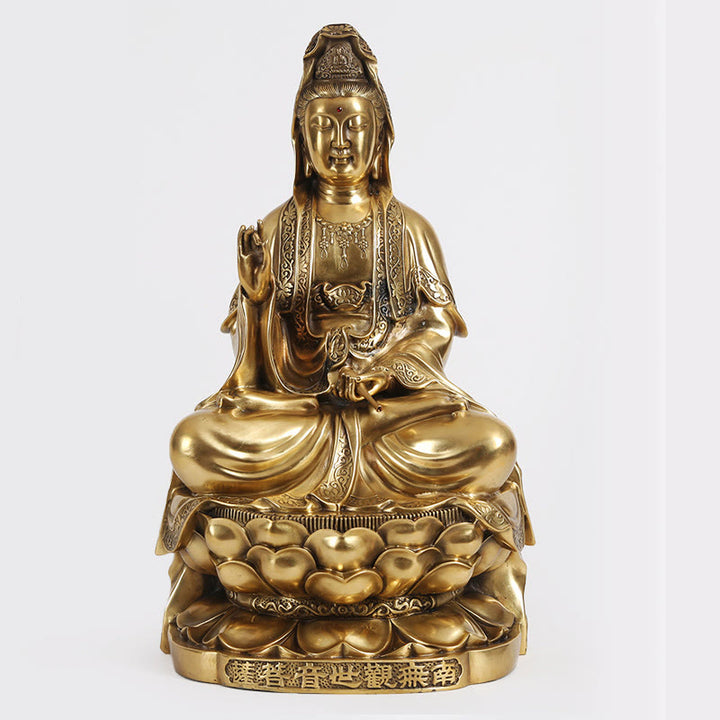 Buddha Stones Estatua de Kwan Yin Avalokitesvara de Riqueza de Latón y Cobre para Decoración del Escritorio en el Hogar - Avalokiteshvara 26*23*45 cm - image 4