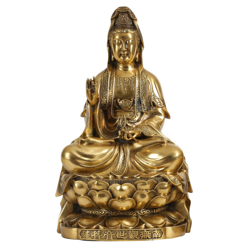 Buddha Stones Estatua de Kwan Yin Avalokitesvara de Riqueza de Latón y Cobre para Decoración del Escritorio en el Hogar
