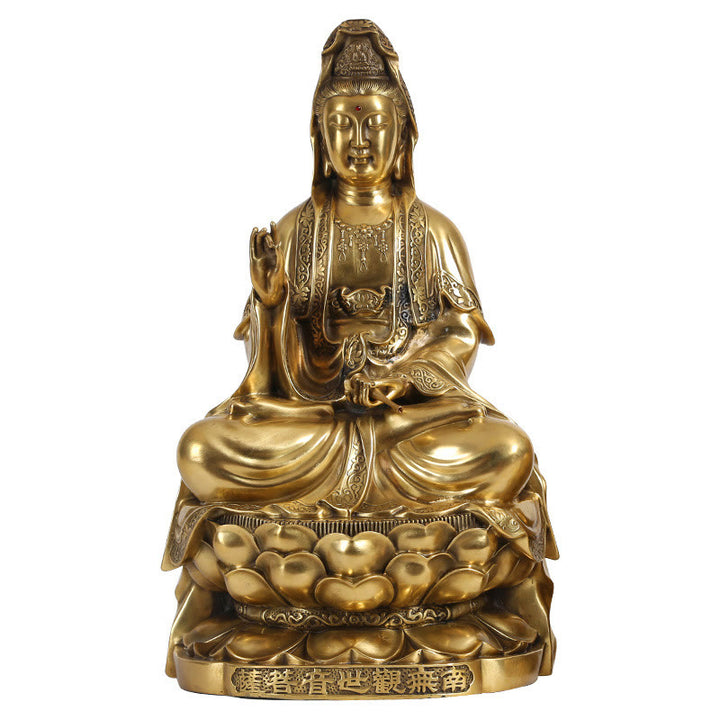 Buddha Stones Estatua de Kwan Yin Avalokitesvara de Riqueza de Latón y Cobre para Decoración del Escritorio en el Hogar