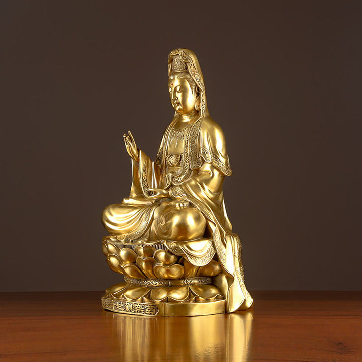 Buddha Stones Estatua de Kwan Yin Avalokitesvara de Riqueza de Latón y Cobre para Decoración del Escritorio en el Hogar