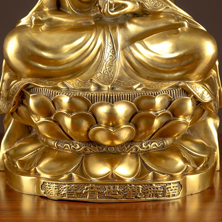 Buddha Stones Estatua de Kwan Yin Avalokitesvara de Riqueza de Latón y Cobre para Decoración del Escritorio en el Hogar