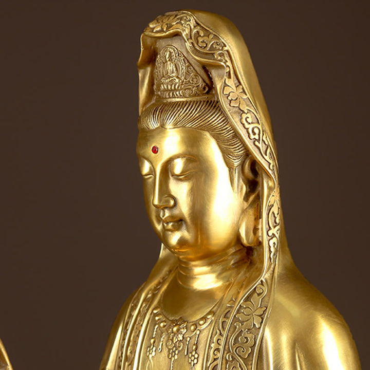 Buddha Stones Estatua de Kwan Yin Avalokitesvara de Riqueza de Latón y Cobre para Decoración del Escritorio en el Hogar
