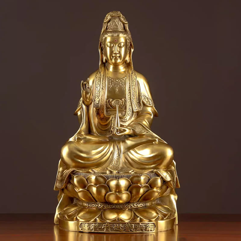 Buddha Stones Estatua de Kwan Yin Avalokitesvara de Riqueza de Latón y Cobre para Decoración del Escritorio en el Hogar