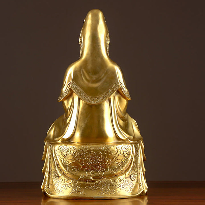 Buddha Stones Estatua de Kwan Yin Avalokitesvara de Riqueza de Latón y Cobre para Decoración del Escritorio en el Hogar