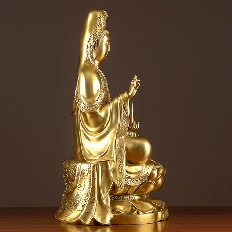 Buddha Stones Estatua de Kwan Yin Avalokitesvara de Riqueza de Latón y Cobre para Decoración del Escritorio en el Hogar