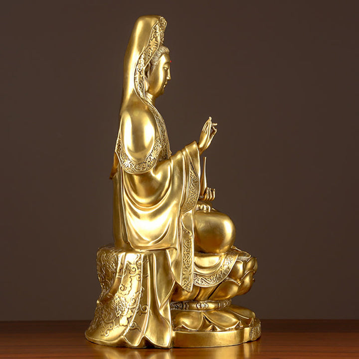 Buddha Stones Estatua de Kwan Yin Avalokitesvara de Riqueza de Latón y Cobre para Decoración del Escritorio en el Hogar