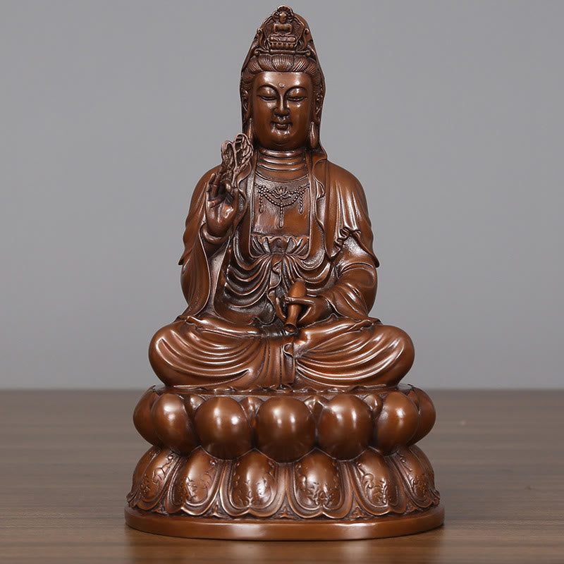 Buddha Stones Estatua de Cobre de Kwan Yin Avalokitesvara de Loto de Riqueza Decoración de Escritorio para el Hogar