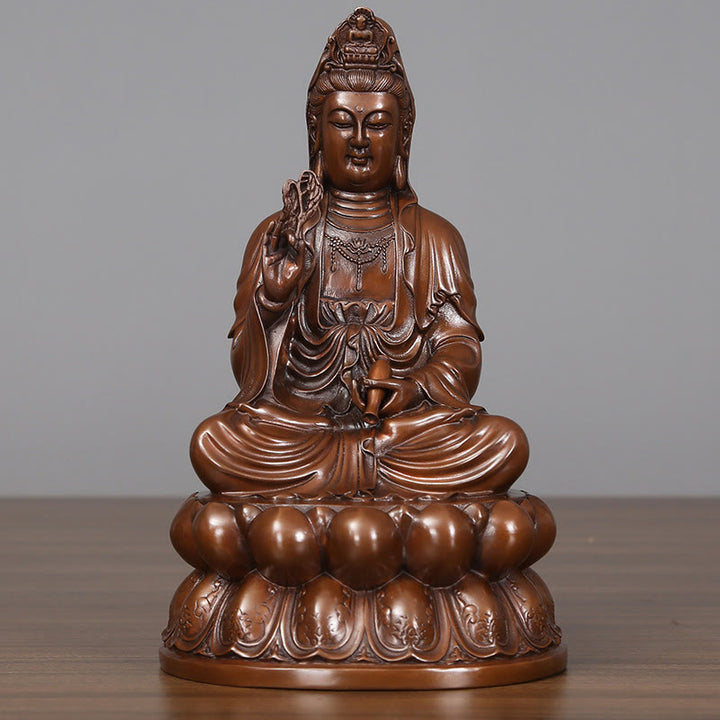 Buddha Stones Estatua de Cobre de Kwan Yin Avalokitesvara de Loto de Riqueza Decoración de Escritorio para el Hogar
