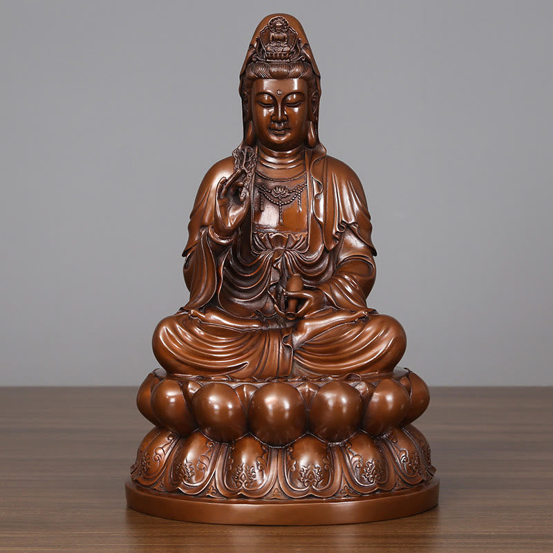 Buddha Stones Estatua de Cobre de Kwan Yin Avalokitesvara de Loto de Riqueza Decoración de Escritorio para el Hogar