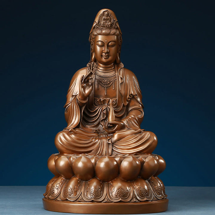 Buddha Stones Estatua de Cobre de Kwan Yin Avalokitesvara de Loto de Riqueza Decoración de Escritorio para el Hogar