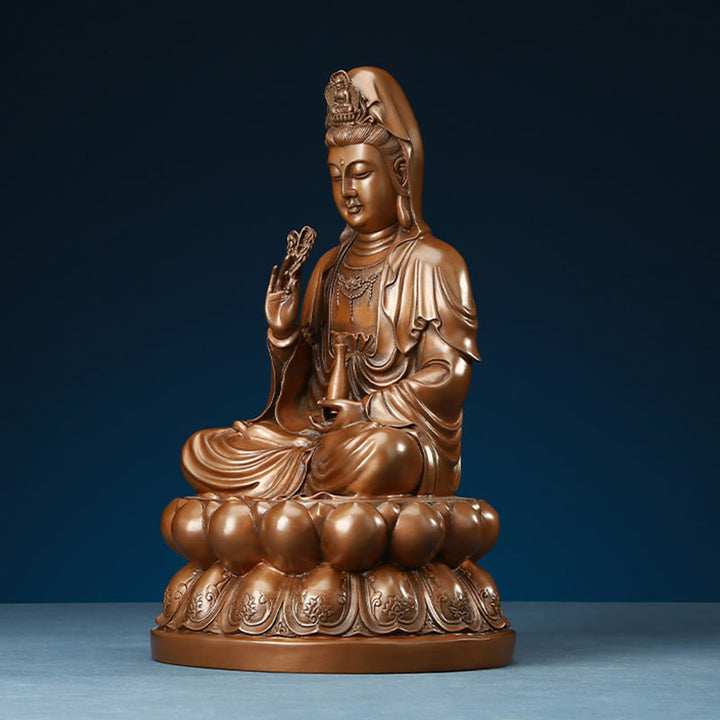Buddha Stones Estatua de Cobre de Kwan Yin Avalokitesvara de Loto de Riqueza Decoración de Escritorio para el Hogar