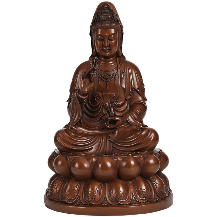 Buddha Stones Estatua de Cobre de Kwan Yin Avalokitesvara de Loto de Riqueza Decoración de Escritorio para el Hogar