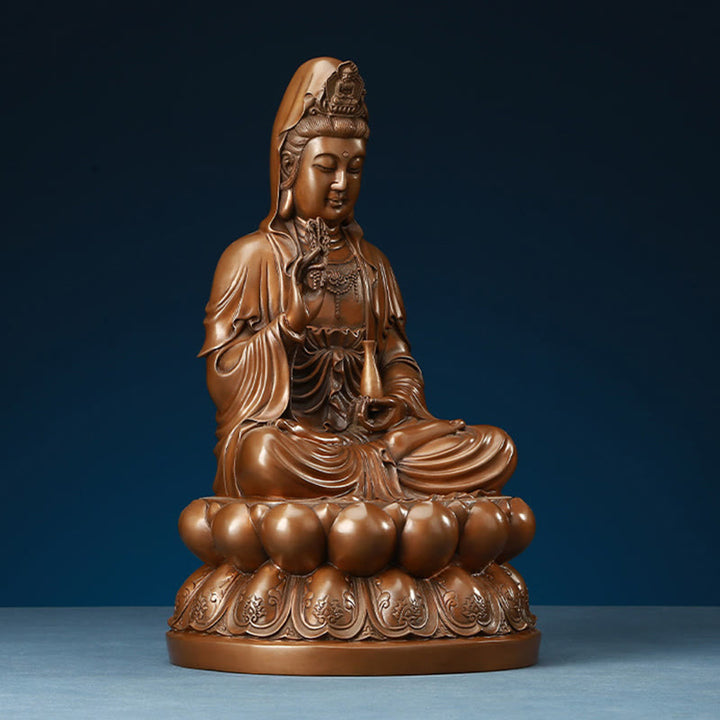 Buddha Stones Estatua de Cobre de Kwan Yin Avalokitesvara de Loto de Riqueza Decoración de Escritorio para el Hogar