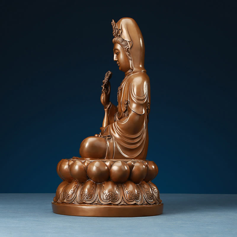 Buddha Stones Estatua de Cobre de Kwan Yin Avalokitesvara de Loto de Riqueza Decoración de Escritorio para el Hogar