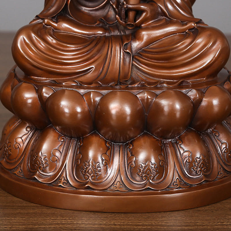 Buddha Stones Estatua de Cobre de Kwan Yin Avalokitesvara de Loto de Riqueza Decoración de Escritorio para el Hogar