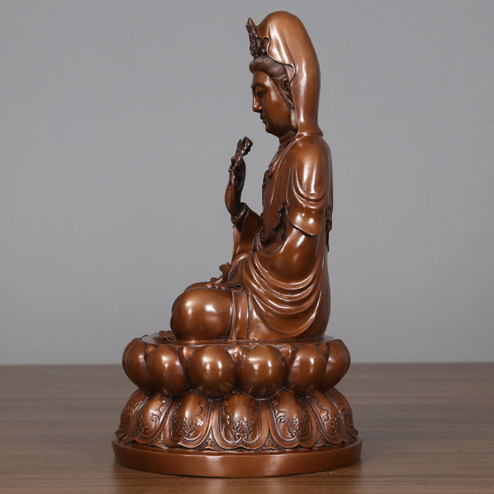 Buddha Stones Estatua de Cobre de Kwan Yin Avalokitesvara de Loto de Riqueza Decoración de Escritorio para el Hogar