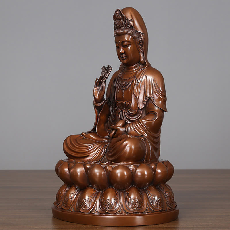 Buddha Stones Estatua de Cobre de Kwan Yin Avalokitesvara de Loto de Riqueza Decoración de Escritorio para el Hogar