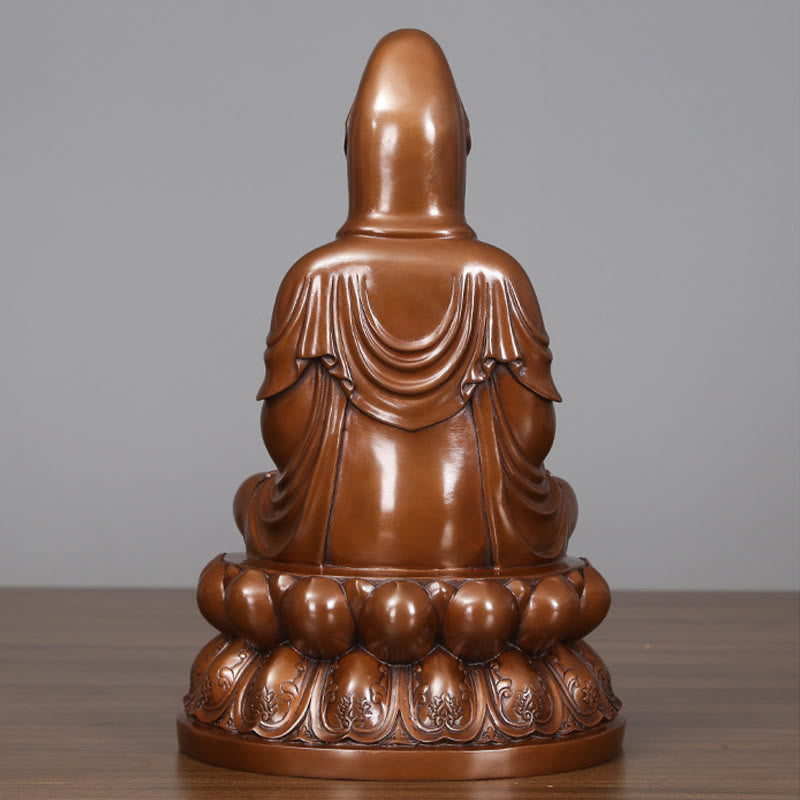 Buddha Stones Estatua de Cobre de Kwan Yin Avalokitesvara de Loto de Riqueza Decoración de Escritorio para el Hogar