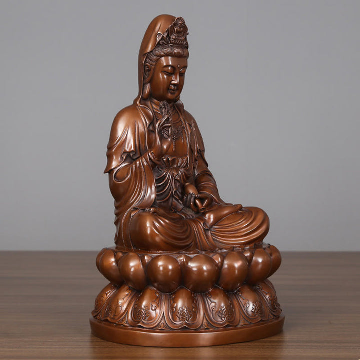 Buddha Stones Estatua de Cobre de Kwan Yin Avalokitesvara de Loto de Riqueza Decoración de Escritorio para el Hogar