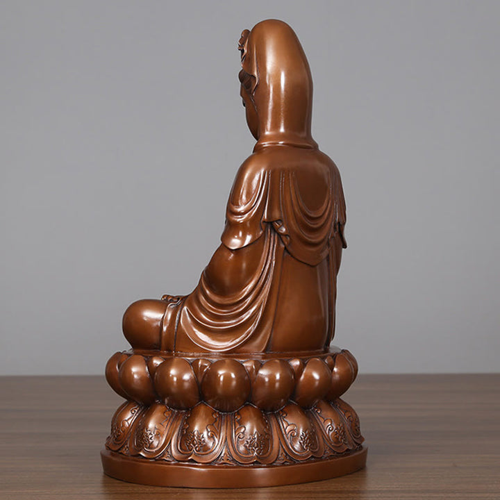Buddha Stones Estatua de Cobre de Kwan Yin Avalokitesvara de Loto de Riqueza Decoración de Escritorio para el Hogar