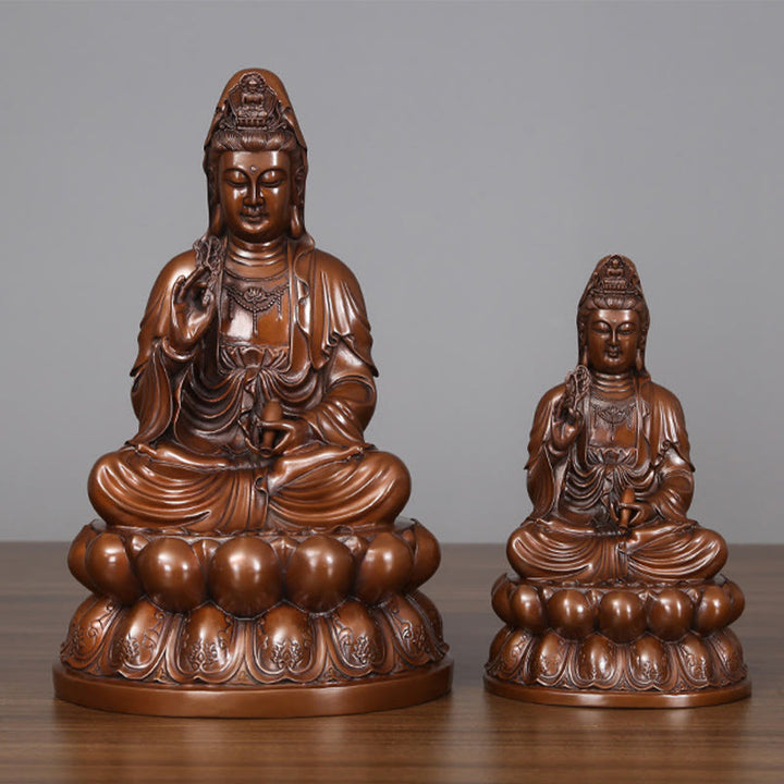 Buddha Stones Estatua de Cobre de Kwan Yin Avalokitesvara de Loto de Riqueza Decoración de Escritorio para el Hogar