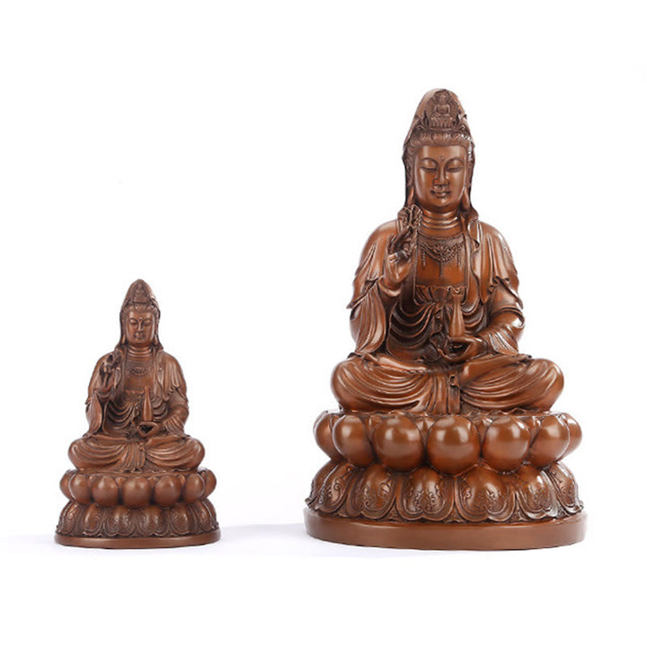 Buddha Stones Estatua de Cobre de Kwan Yin Avalokitesvara de Loto de Riqueza Decoración de Escritorio para el Hogar