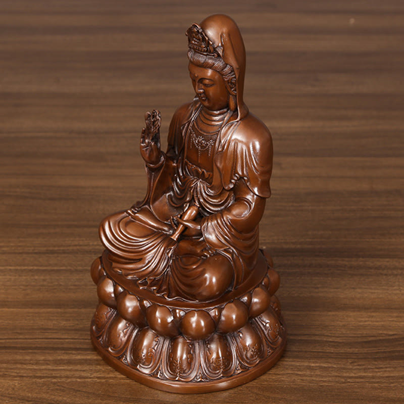 Buddha Stones Estatua de Cobre de Kwan Yin Avalokitesvara de Loto de Riqueza Decoración de Escritorio para el Hogar