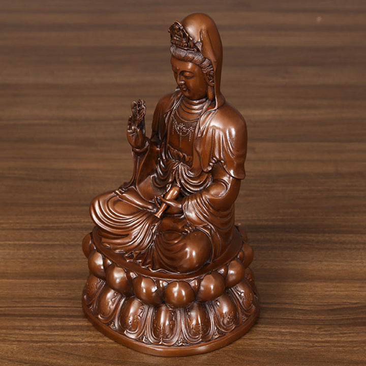 Buddha Stones Estatua de Cobre de Kwan Yin Avalokitesvara de Loto de Riqueza Decoración de Escritorio para el Hogar