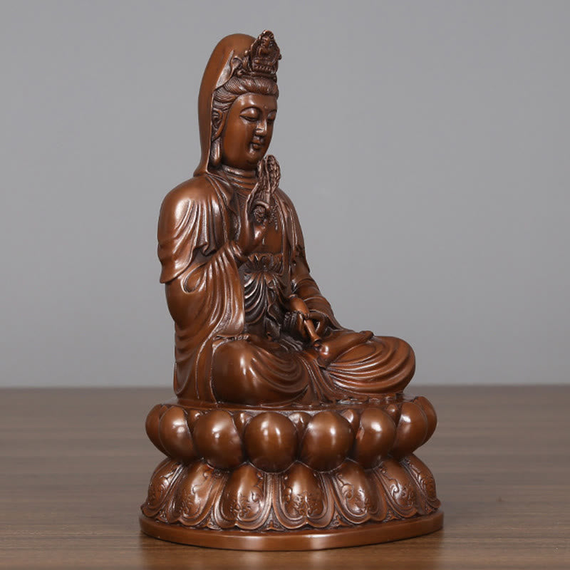 Buddha Stones Estatua de Cobre de Kwan Yin Avalokitesvara de Loto de Riqueza Decoración de Escritorio para el Hogar
