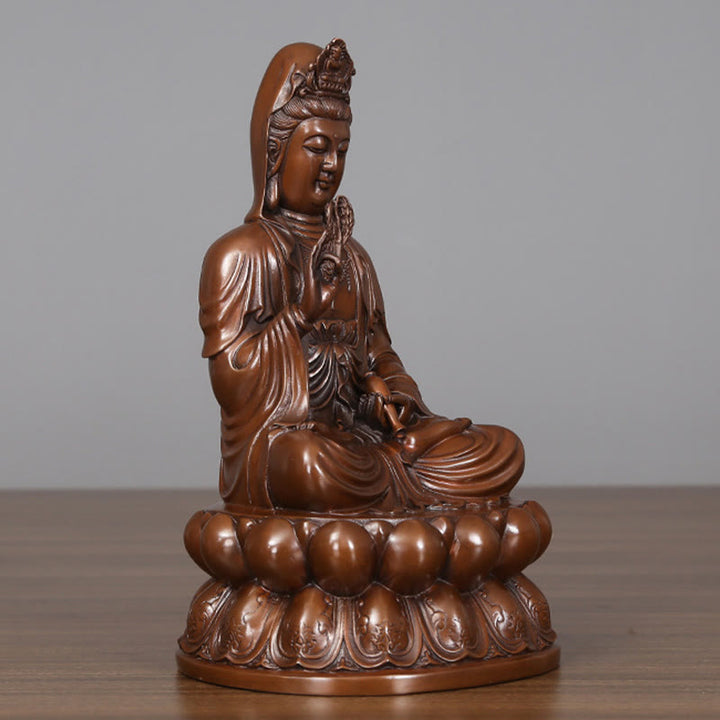 Buddha Stones Estatua de Cobre de Kwan Yin Avalokitesvara de Loto de Riqueza Decoración de Escritorio para el Hogar