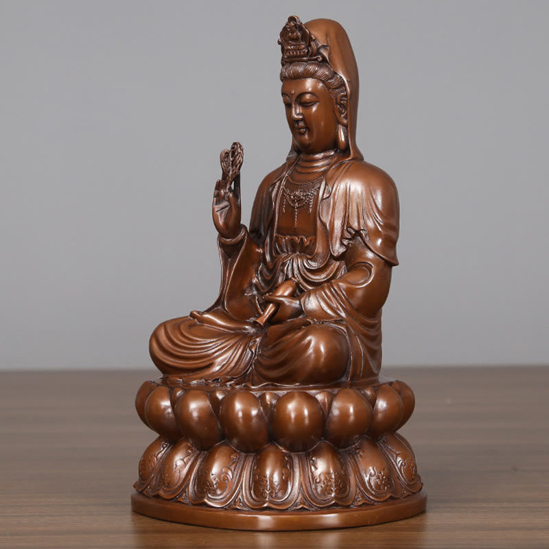 Buddha Stones Estatua de Cobre de Kwan Yin Avalokitesvara de Loto de Riqueza Decoración de Escritorio para el Hogar