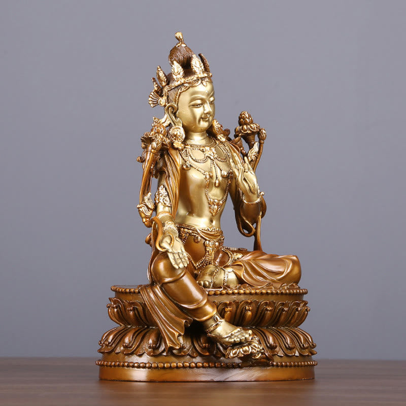 Estatuilla de Tara Verde Bodhisattva de Buddha Stones Protección Decoración de Estatua de Latón y Cobre para el Hogar