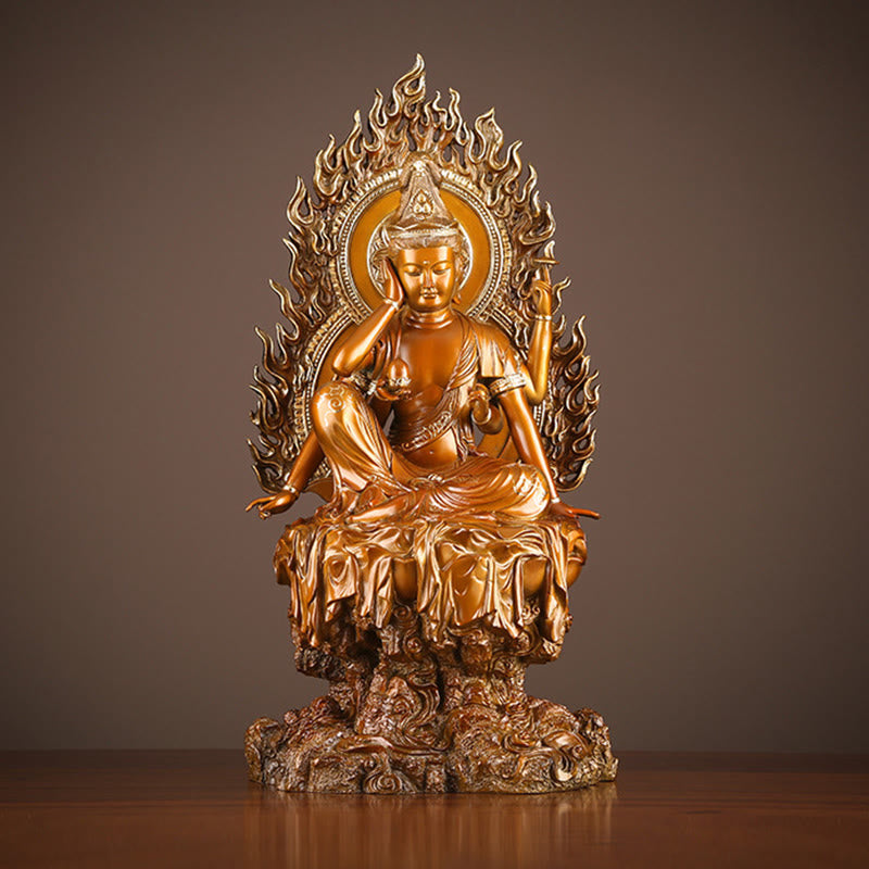 Buddha Stones Estatua de éxito de Kwan Yin Avalokitesvara de latón y cobre para decoración de altar en casa o escritorio - Avalokiteshvara 24*19*51 cm - image 0