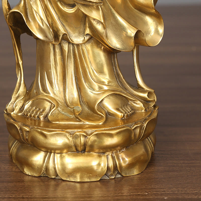 Buddha Stones Estatua de Kwan Yin Avalokitesvara Dorada de Cobre y Latón de Pie para la Decoración de Escritorio en Casa