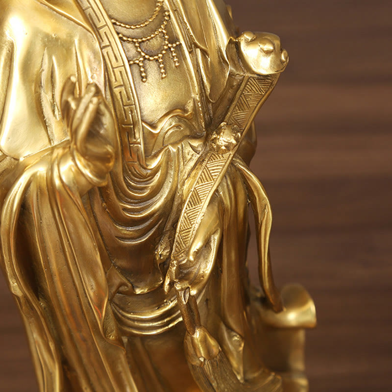 Buddha Stones Estatua de Kwan Yin Avalokitesvara Dorada de Cobre y Latón de Pie para la Decoración de Escritorio en Casa